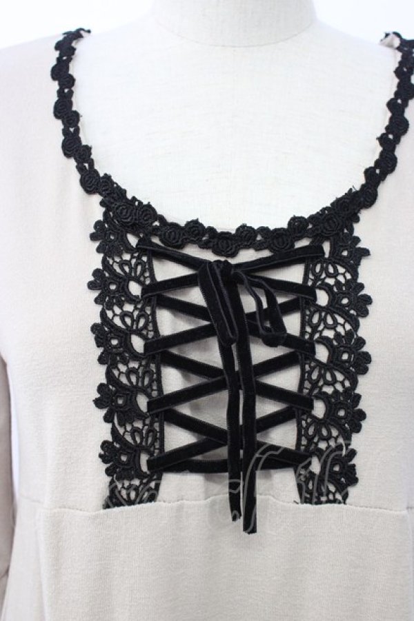 画像3: axes femme / フロント編み上げ半袖ワンピース  ベージュ T-25-12-22-024-AX-OP-SA-ZT (3)