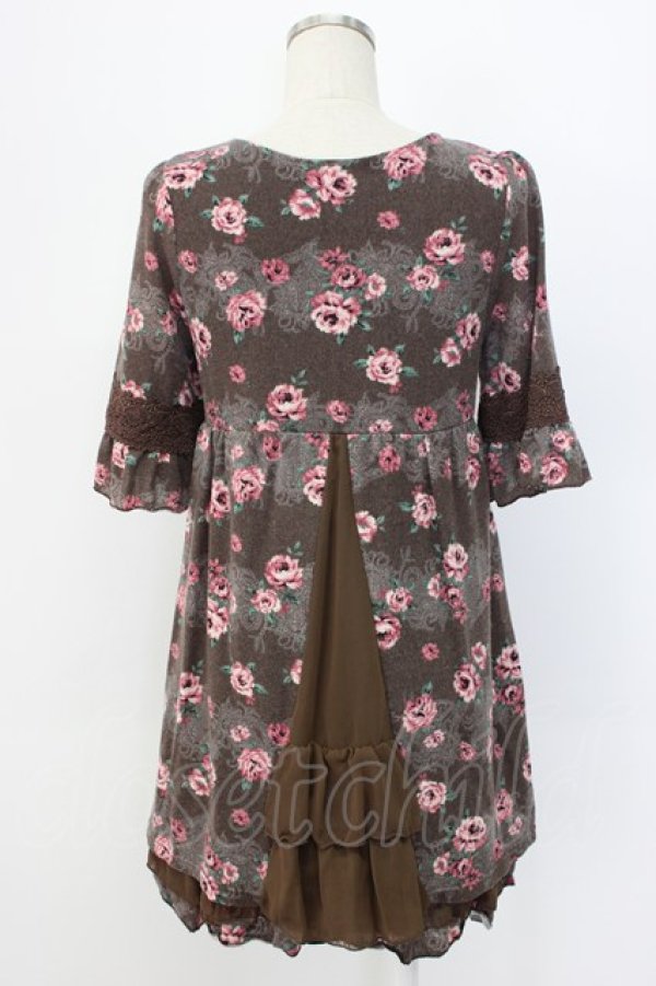 画像2: axes femme / 2リボン&薔薇柄半袖チュニック  ブラウンＸピンク T-25-12-22-025-AX-OP-SA-ZT (2)