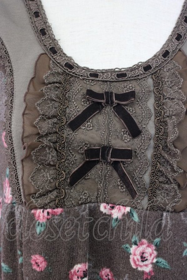 画像4: axes femme / 2リボン&薔薇柄半袖チュニック  ブラウンＸピンク T-25-12-22-025-AX-OP-SA-ZT (4)