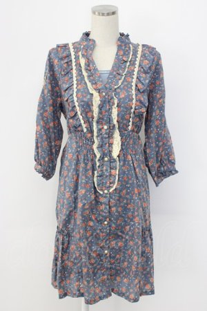 画像: axes femme / 花柄前開きワンピース  ブルー T-25-12-22-028-AX-OP-SA-ZT