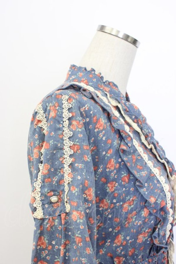 画像3: axes femme / 花柄前開きワンピース  ブルー T-25-12-22-028-AX-OP-SA-ZT (3)