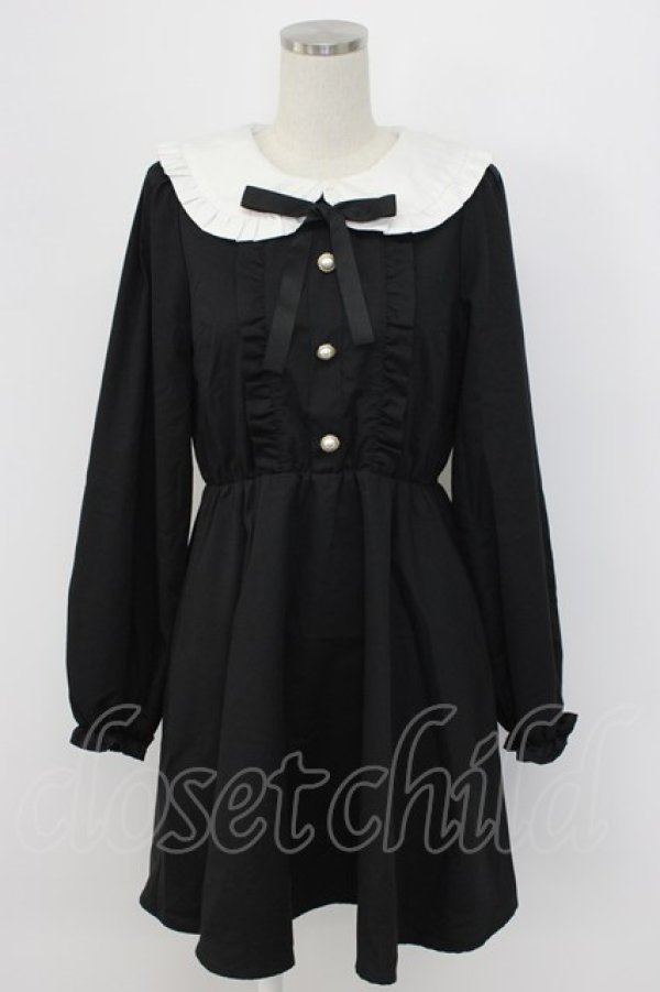 画像1: Honey Cinnamon / 丸襟ワンピース  黒Ｘ白 T-25-12-22-032-LO-OP-SA-ZT (1)