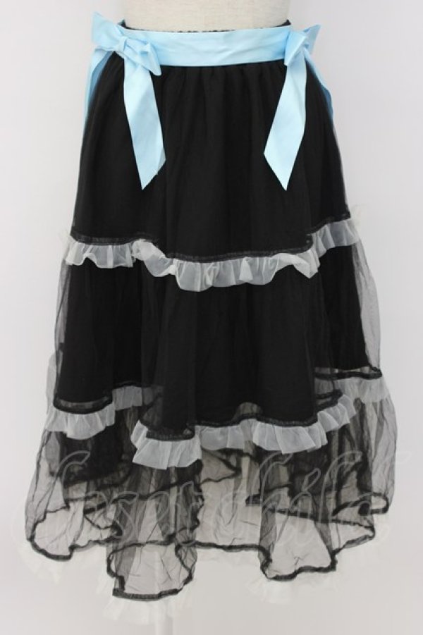画像1: LISTEN FLAVOR / フリルチュールスカート  黒Ｘサックス T-25-12-22-036-PU-SK-SA-ZT (1)