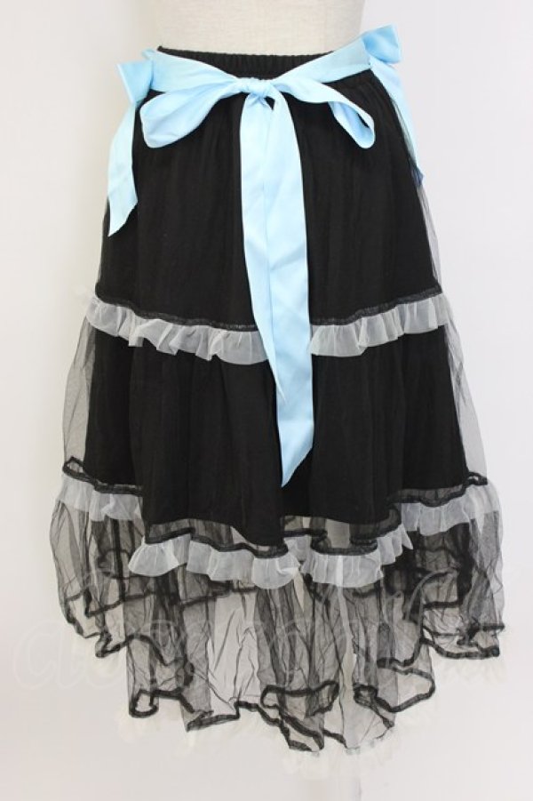 画像2: LISTEN FLAVOR / フリルチュールスカート  黒Ｘサックス T-25-12-22-036-PU-SK-SA-ZT (2)