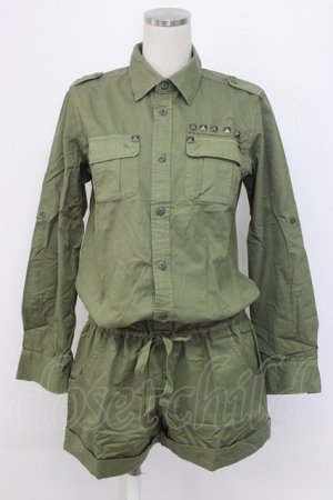 画像: WORLD WIDE LOVE！(Rydia) / スタッズ長袖つなぎ  カーキ T-25-12-22-037-PU-OP-SA-ZT