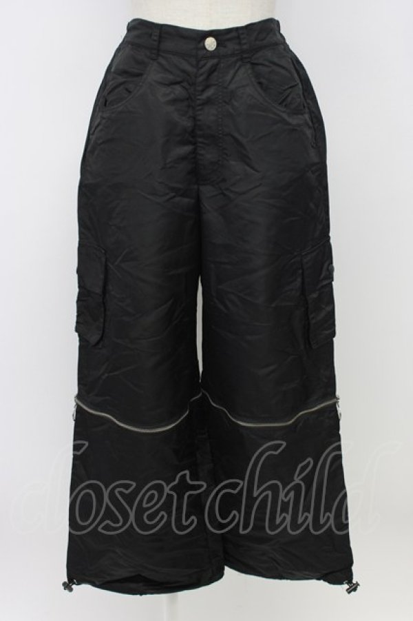 画像1: LISTEN FLAVOR / ZIP切り替えサテンパンツ  黒Ｘシルバー T-25-12-22-039-PU-PA-SA-ZT (1)