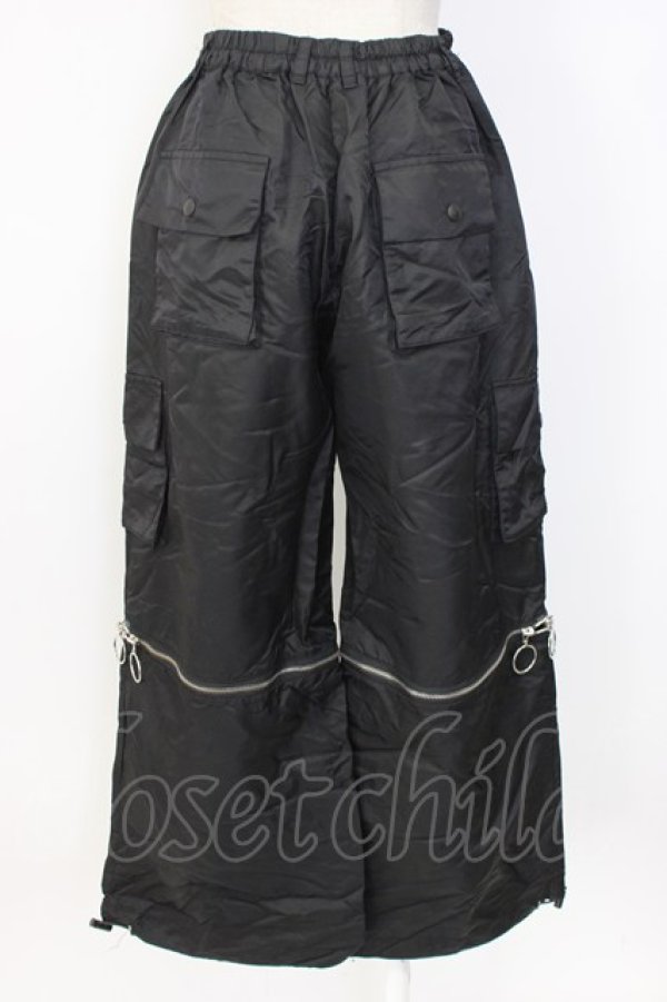 画像2: LISTEN FLAVOR / ZIP切り替えサテンパンツ  黒Ｘシルバー T-25-12-22-039-PU-PA-SA-ZT (2)