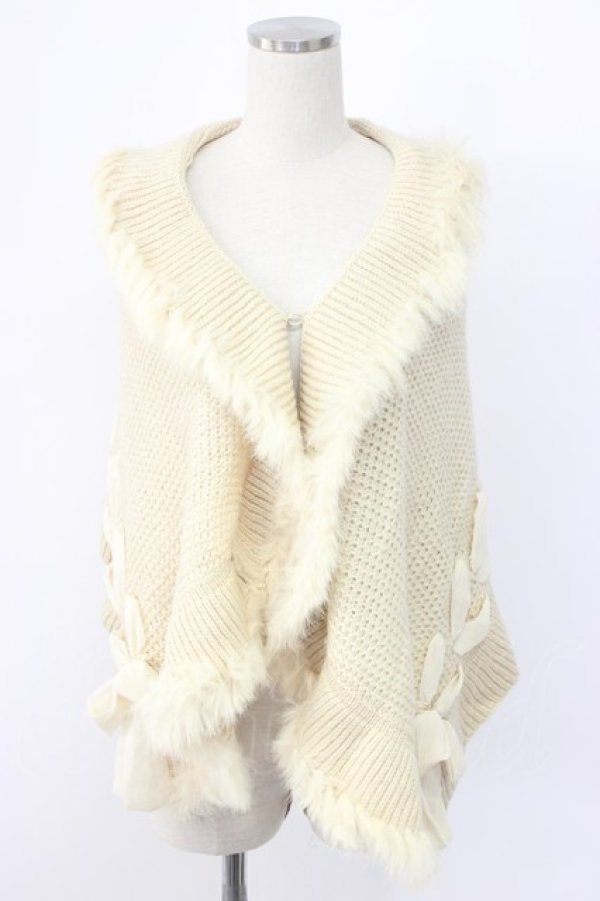 画像1: axes femme / ファーリボンニットストール  ベージュ T-25-12-22-006-AX-ZA-SA-ZT (1)