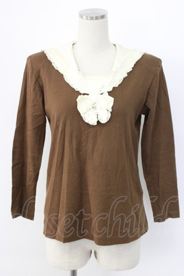 画像1: INGEBORG / セーラー襟Tシャツ  ブラウン T-25-12-22-007-LO-TS-SA-ZT (1)