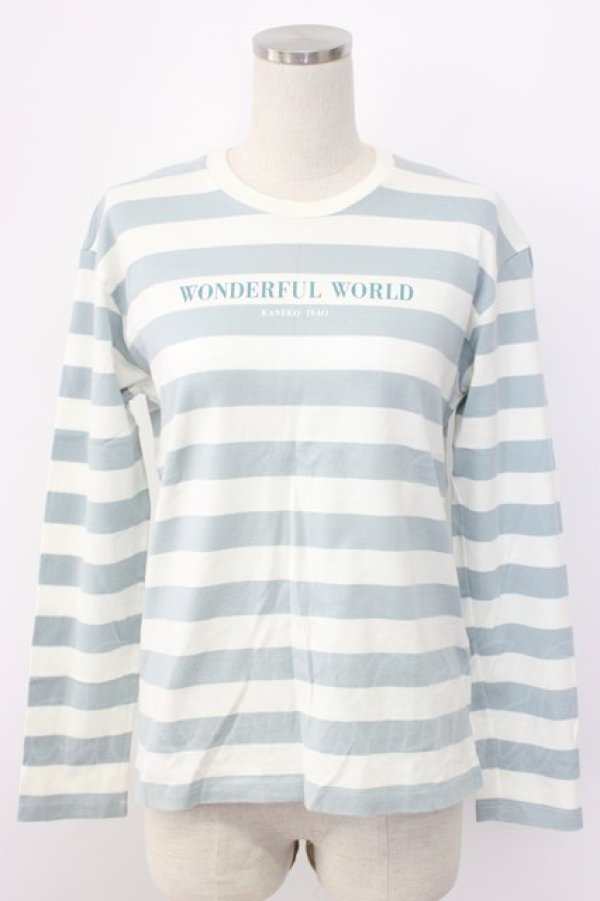 画像1: WONDERFUL WORLD / ボーダーロゴ長袖Tシャツ  サックスストラップ T-25-12-22-010-LO-TS-SA-ZT (1)