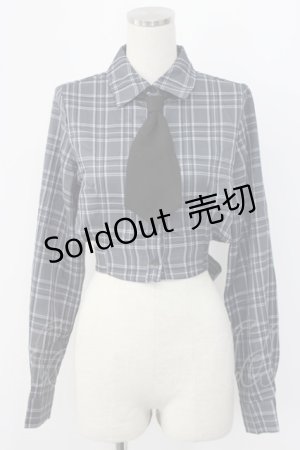 画像: Jamieエーエヌケー / ネクタイ付きチェックショートシャツ  青チェックＸ黒 T-25-12-22-013-0-BL-SA-ZT