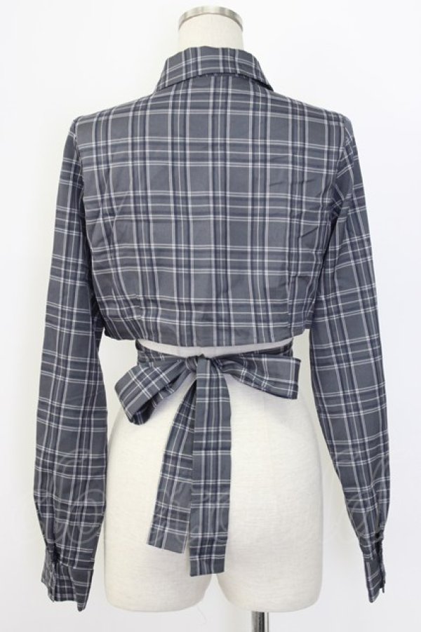 画像2: Jamieエーエヌケー / ネクタイ付きチェックショートシャツ  青チェックＸ黒 T-25-12-22-013-0-BL-SA-ZT (2)