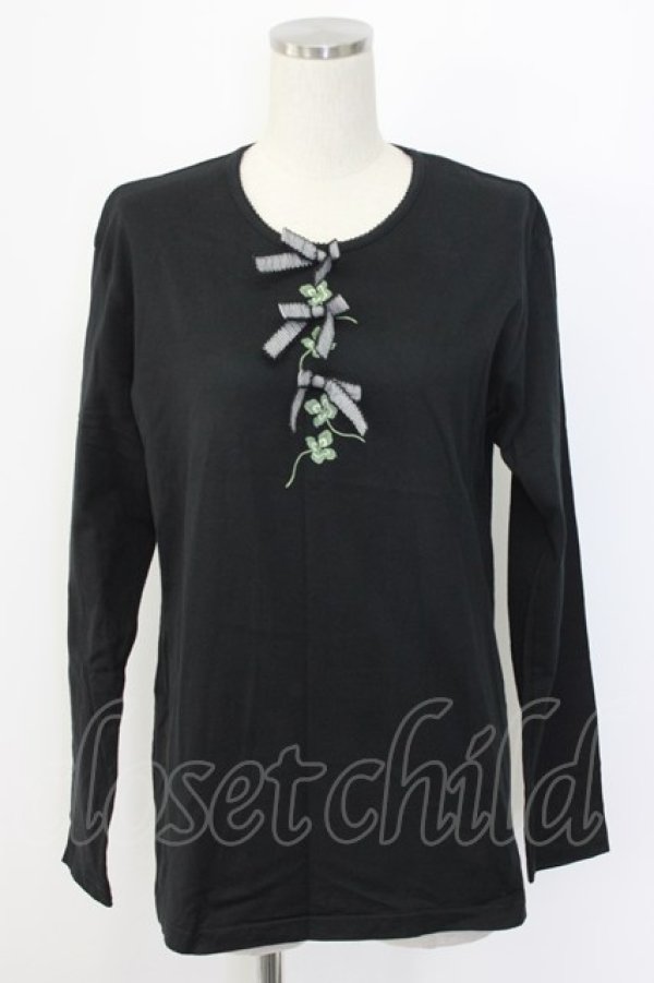 画像1: WONDERFUL WORLD / リボン&クローバTシャツ  ブラック T-25-12-22-018-LO-TS-SA-ZT (1)