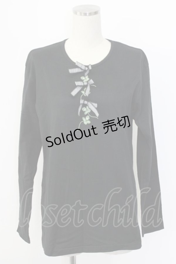 画像1: WONDERFUL WORLD / リボン&クローバTシャツ  ブラック T-25-12-22-018-LO-TS-SA-ZT530 (1)