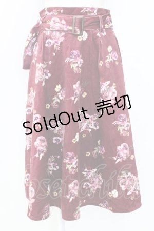 画像: axes femme / 花柄プリントベロアスカート  ボルドー T-25-12-25-024-AX-SK-SA-ZT429