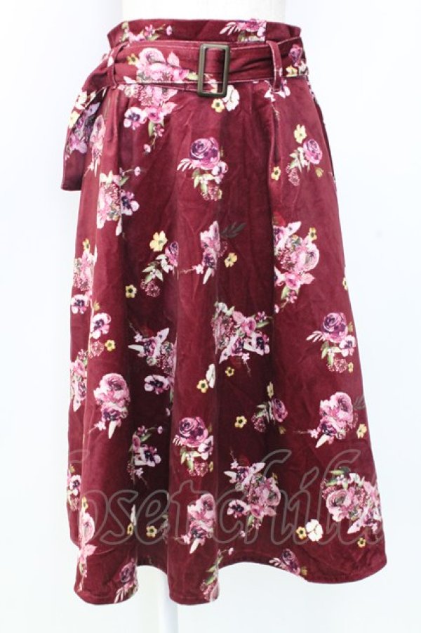 画像1: axes femme / 花柄プリントベロアスカート  ボルドー T-25-12-25-024-AX-SK-SA-ZT (1)