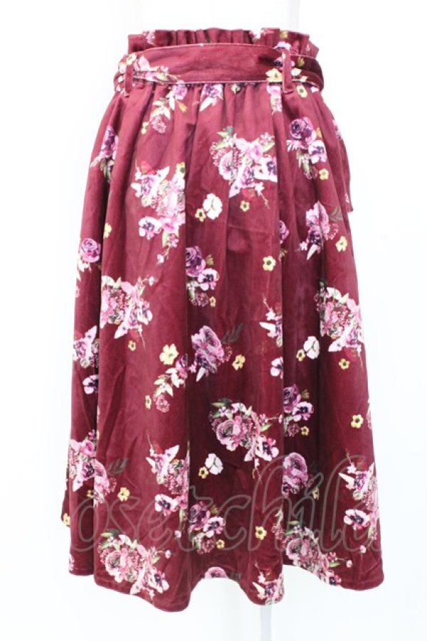 画像2: axes femme / 花柄プリントベロアスカート  ボルドー T-25-12-25-024-AX-SK-SA-ZT (2)