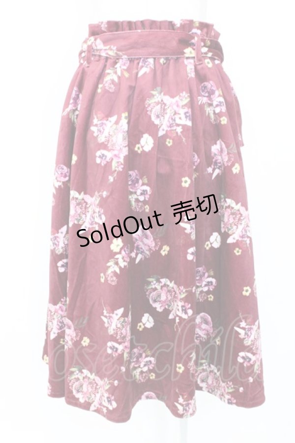 画像2: axes femme / 花柄プリントベロアスカート  ボルドー T-25-12-25-024-AX-SK-SA-ZT429 (2)