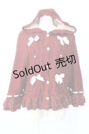 画像: axes femme POETIQUE / リボン裏ボアニットケープ M ワイン T-25-12-25-003-AX-CO-SA-ZT