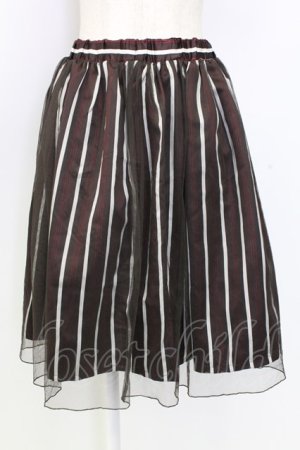 画像: axes femme / サテンストライプチュールレイヤードスカート M ブラウン×レッド T-25-12-25-027-AX-SK-SA-ZT