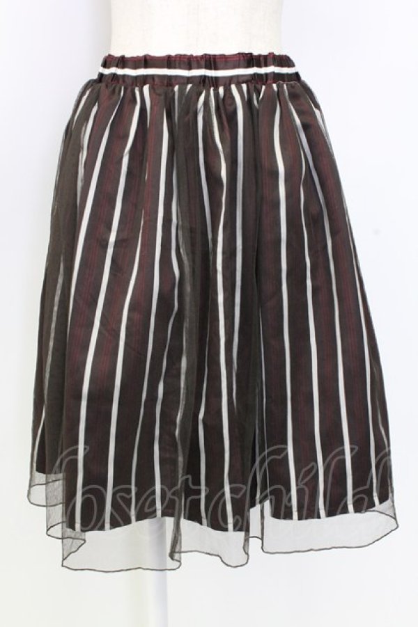 画像1: axes femme / サテンストライプチュールレイヤードスカート M ブラウン×レッド T-25-12-25-027-AX-SK-SA-ZT (1)