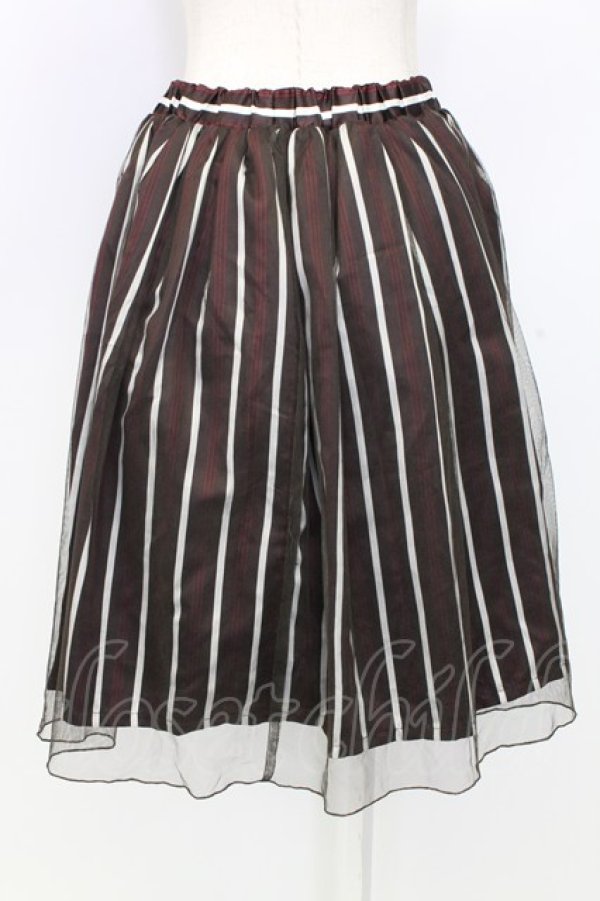 画像2: axes femme / サテンストライプチュールレイヤードスカート M ブラウン×レッド T-25-12-25-027-AX-SK-SA-ZT (2)