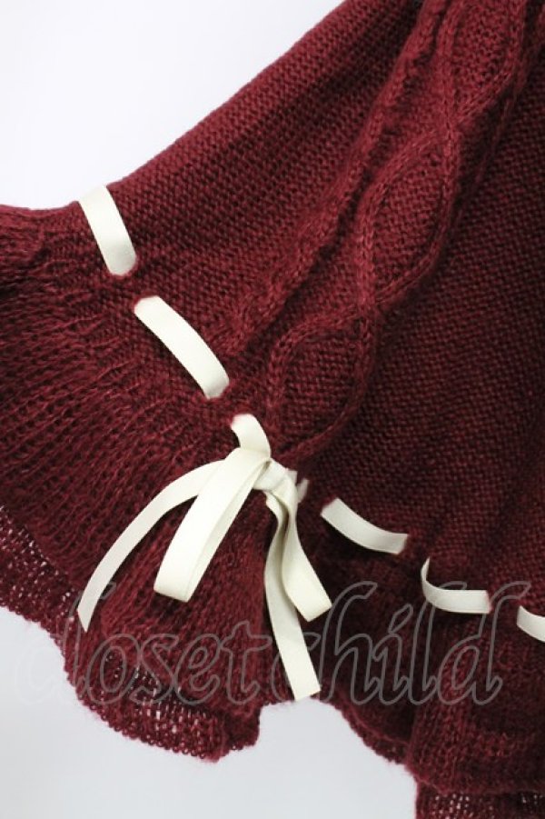 画像3: axes femme POETIQUE / リボン裏ボアニットケープ M ワイン T-25-12-25-003-AX-CO-SA-ZT (3)