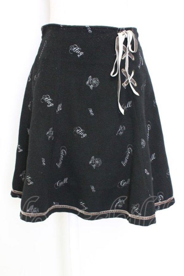 画像1: axes femme / 刺繍&編み上げスカート M ブラック T-25-12-25-029-AX-SK-SA-ZT (1)