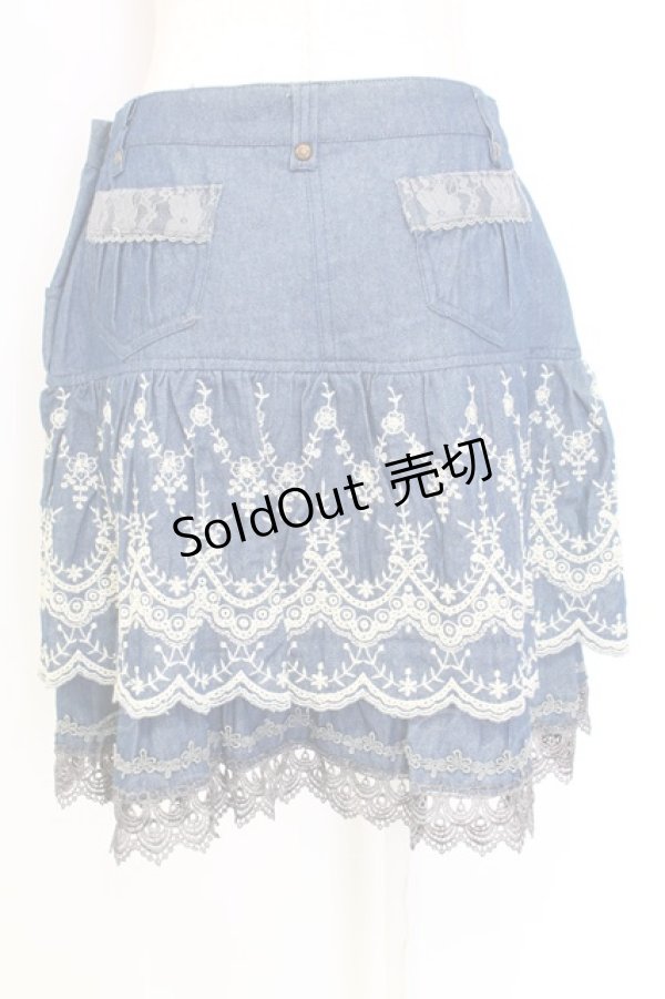画像2: axes femme / 編み上げ&刺繍デニムスカート L インディゴ T-25-12-25-031-AX-SK-SA-ZT458 (2)