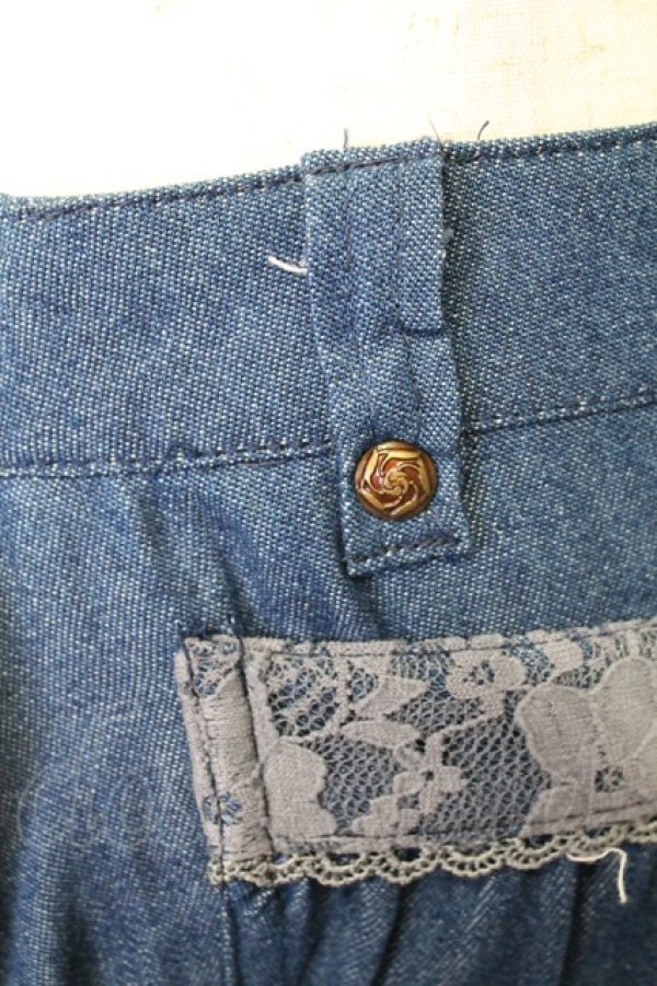 画像5: axes femme / 編み上げ&刺繍デニムスカート L インディゴ T-25-12-25-031-AX-SK-SA-ZT (5)
