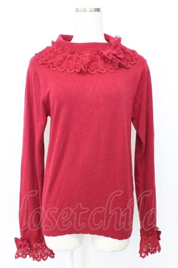 画像1: axes femme kawaii / レーシーフリルニットプル M ボルドー T-25-12-25-004-AX-TO-SA-ZT (1)