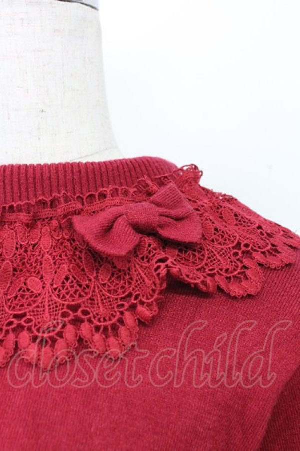 画像3: axes femme kawaii / レーシーフリルニットプル M ボルドー T-25-12-25-004-AX-TO-SA-ZT (3)