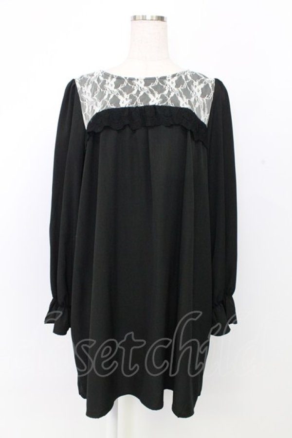 画像1: axes femme / レース配色Aラインワンピース M ブラック T-25-12-25-005-AX-OP-SA-ZT (1)