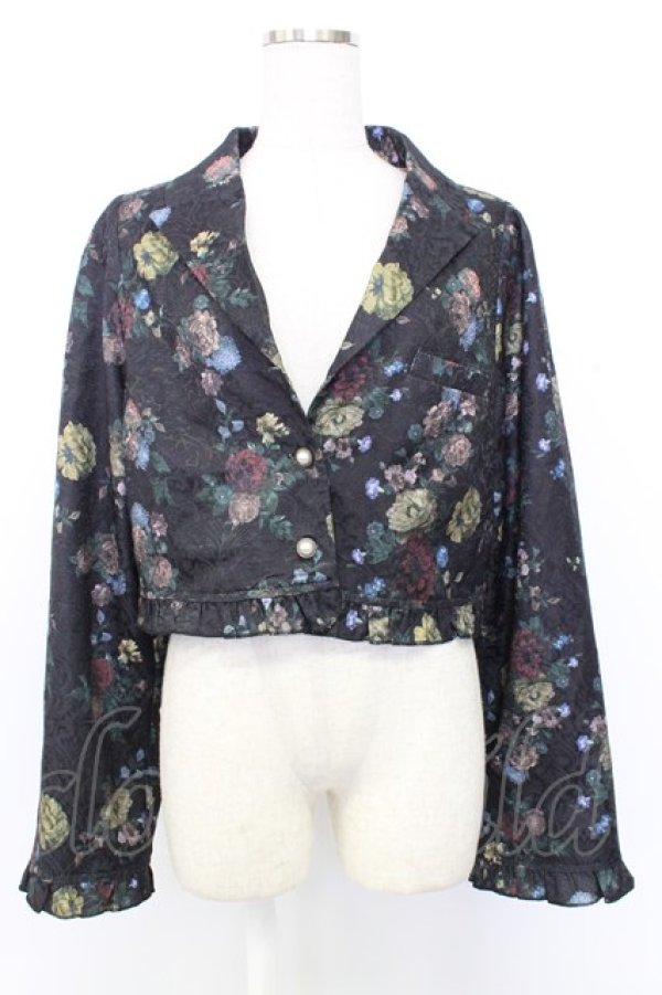 画像1: axes femme kawaii / クラシックブーケ柄ジャケット  黒 T-25-12-25-006-AX-JA-SA-ZT (1)