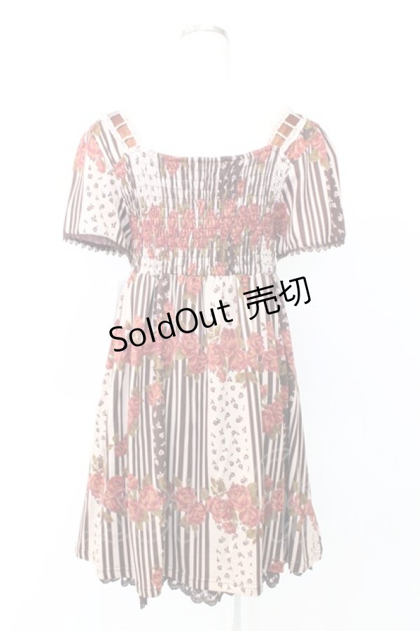 画像2: axes femme / ストライプＸ花プリントチュニック M アカ T-25-12-25-007-AX-OP-SA-ZT414 (2)