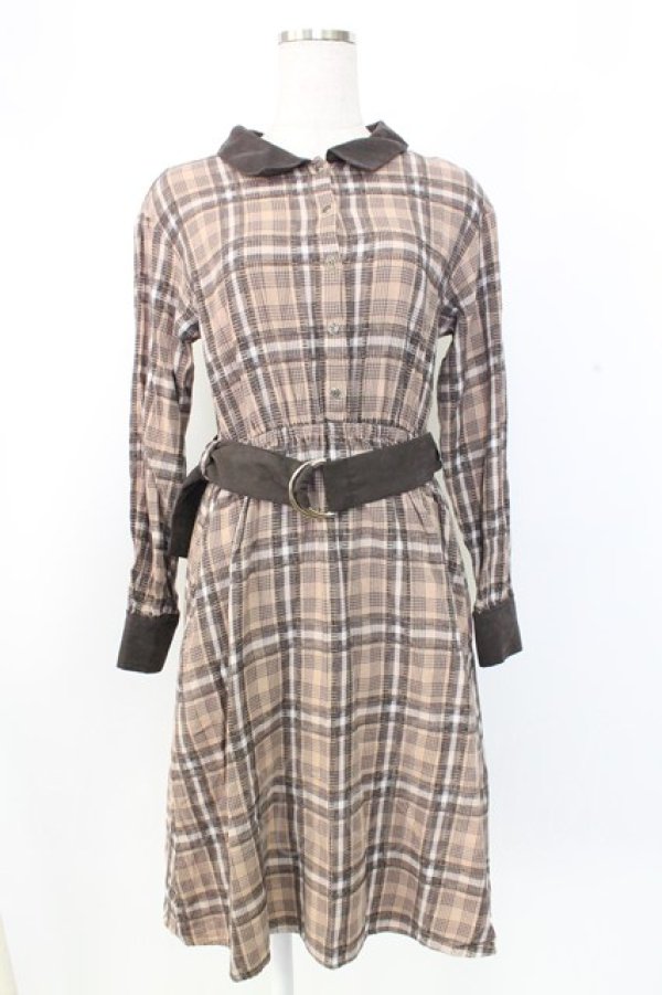 画像1: axes femme / モールチェック柄シャツワンピース M ブラウン T-25-12-25-011-AX-OP-SA-ZT (1)