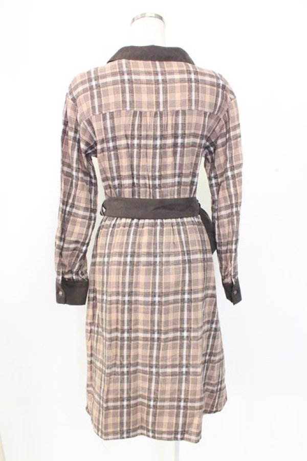 画像2: axes femme / モールチェック柄シャツワンピース M ブラウン T-25-12-25-011-AX-OP-SA-ZT (2)