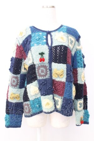 画像: PINK HOUSE / パッチワークニットカーディガン  青 T-25-12-25-002-LO-TO-SA-ZT