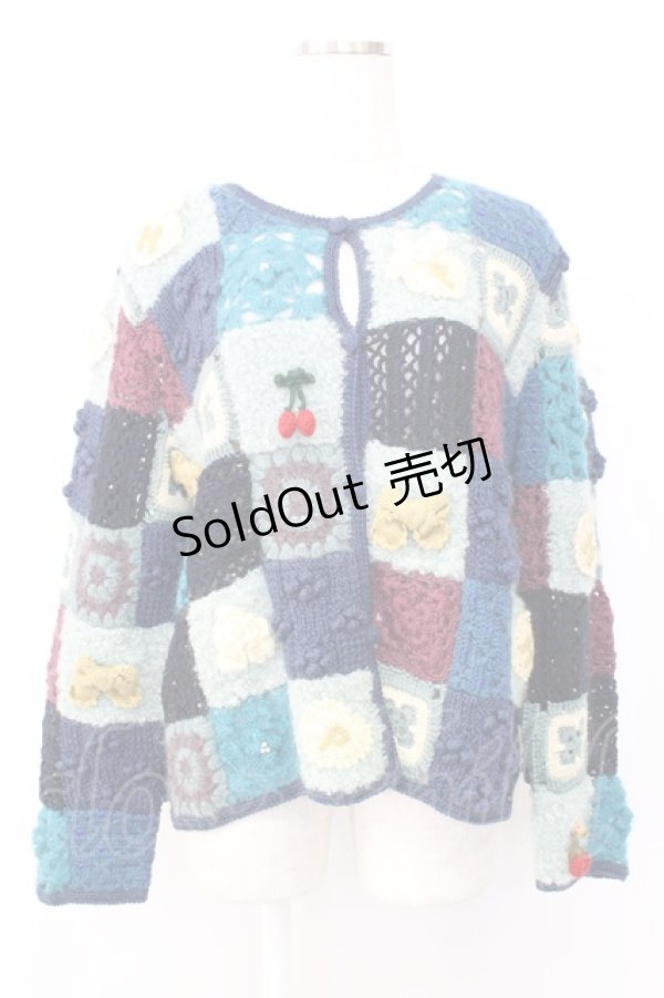 画像1: PINK HOUSE / パッチワークニットカーディガン  青 T-25-12-25-002-LO-TO-SA-ZT (1)