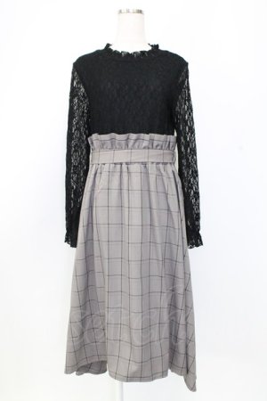 画像: axes femme / レースドッキングワンピース  黒Ｘグレーチェック T-25-12-25-013-AX-OP-SA-ZT