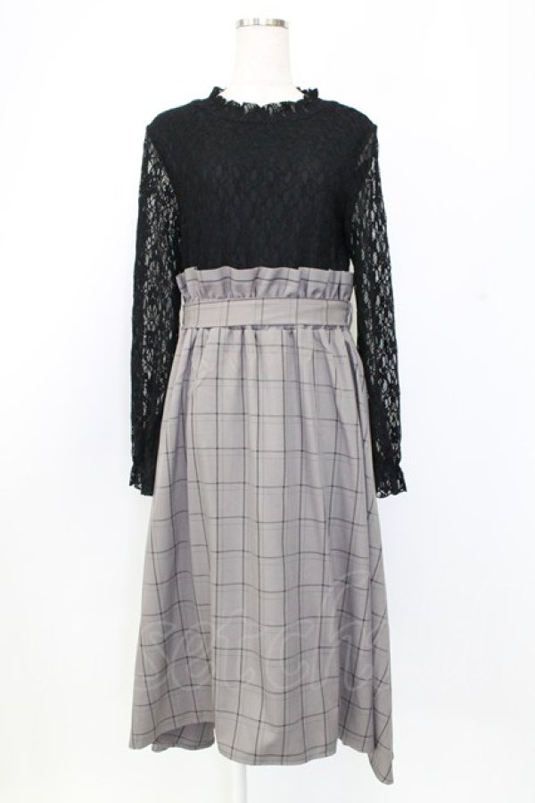 画像1: axes femme / レースドッキングワンピース  黒Ｘグレーチェック T-25-12-25-013-AX-OP-SA-ZT (1)