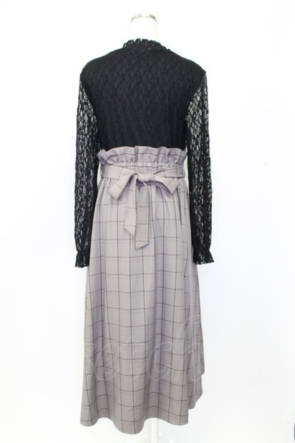 画像2: axes femme / レースドッキングワンピース  黒Ｘグレーチェック T-25-12-25-013-AX-OP-SA-ZT (2)