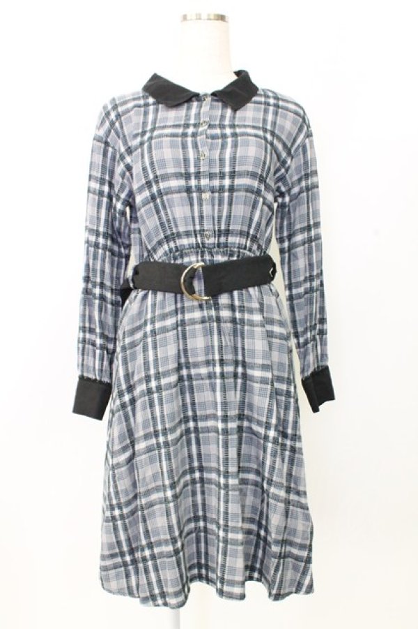 画像1: axes femme / モールチェック柄シャツワンピース M ネイビー T-25-12-25-014-AX-OP-SA-ZT (1)
