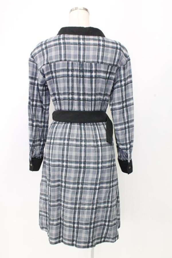 画像2: axes femme / モールチェック柄シャツワンピース M ネイビー T-25-12-25-014-AX-OP-SA-ZT (2)