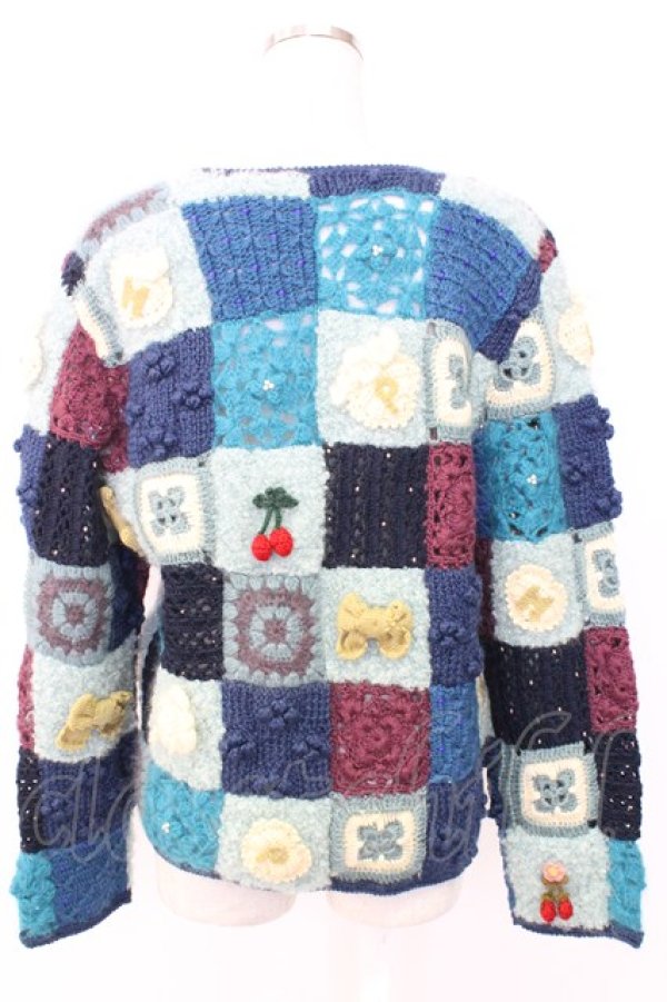 画像2: PINK HOUSE / パッチワークニットカーディガン  青 T-25-12-25-002-LO-TO-SA-ZT412 (2)