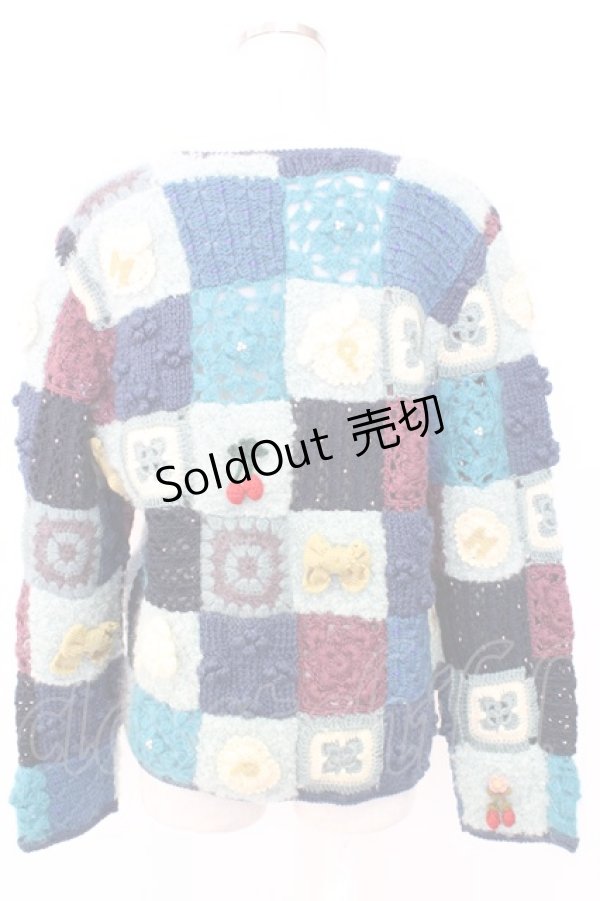 画像2: PINK HOUSE / パッチワークニットカーディガン  青 T-25-12-25-002-LO-TO-SA-ZT (2)