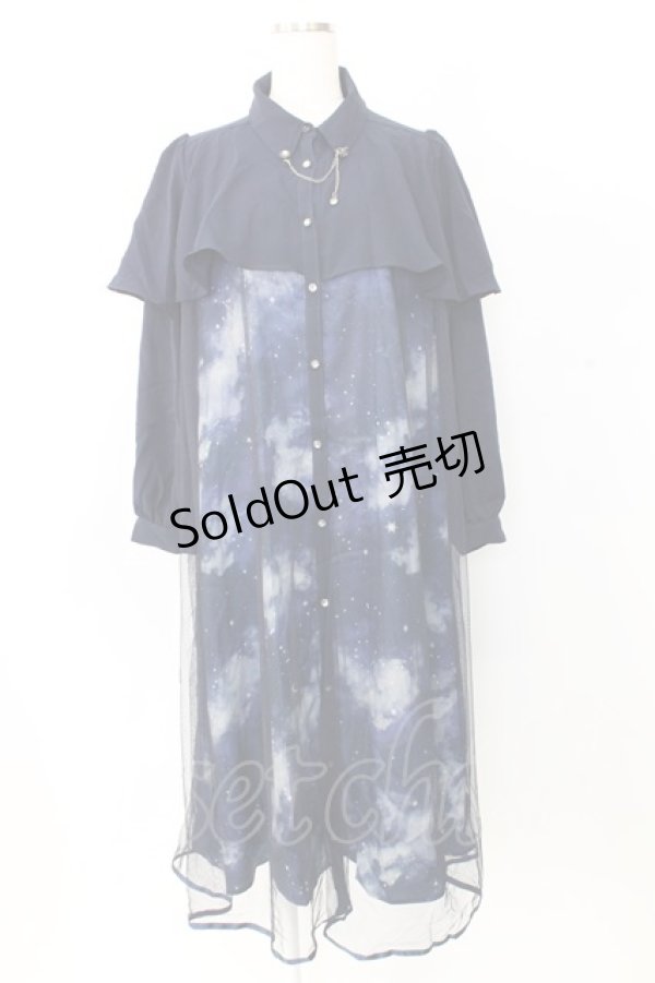 画像1: axes femme / テレスコーププリントケープ風ワンピース M ネイビー T-25-12-25-015-AX-OP-SA-ZT (1)