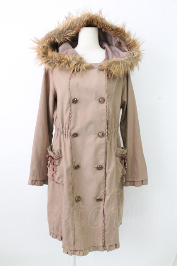 画像1: axes femme / ファーフードダブルボタンモッズコート M ブラウン T-25-12-26-035-AX-CO-SA-ZT (1)