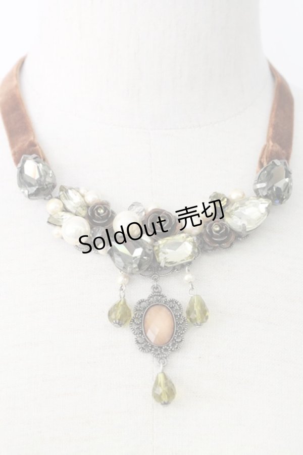 画像1: axes femme / ゴージャスビジューチョーカー  カーキ T-25-12-26-040-AX-AC-SA-ZT424F003 (1)