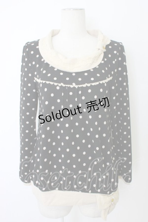 画像1: axes femme / ドット柄胸元切替プルオーバー M ブラック T-25-12-26-005-AX-TO-SA-ZT (1)